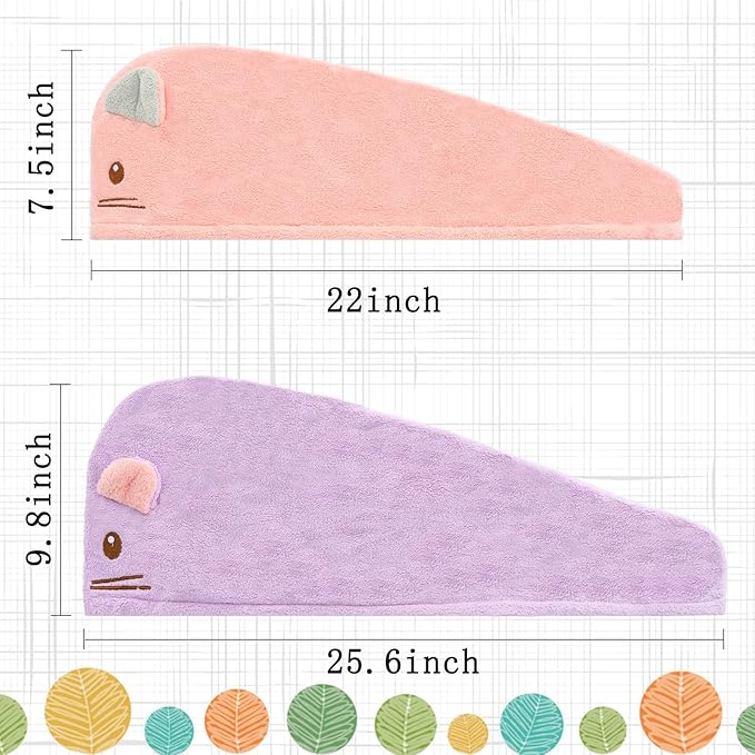 Whaline 2 Pack Parent-Child Quick Dry Hair Towel Cute Mouse Hair Towel Wrap - Image 3