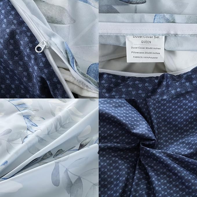 OAITE Duvet Cover Queen Size, Reversible Leaf Blue Duvet Cover Set - Image 5