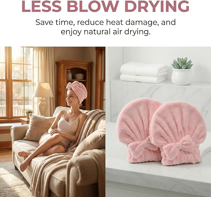 Cute Bow Microfiber Hair Towel for Girls, Quick Drying Hair Turban for Women - Image 5