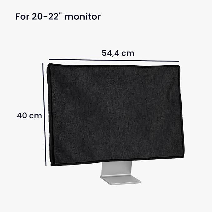 kwmobile Dust Cover for 20-22" Monitor - Linen Monitor Display Protector - Protect Your Computer Screen - Black