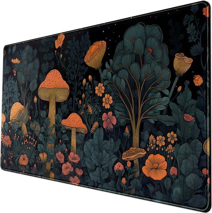 Mushroom Retro Mouse pad Desk Mat Dark Vintage Floral Forest Pad XXL, Aesthetic Botanical Desk Pad Office Desk Decor Accessories Mousepads for Laptop Computer Keyboard Mat 31.5x15.8 in
