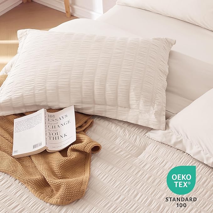 MUXHOMO 7 Pieces King Comforter Set, Seersucker Bed in a Bag King Size - Image 9