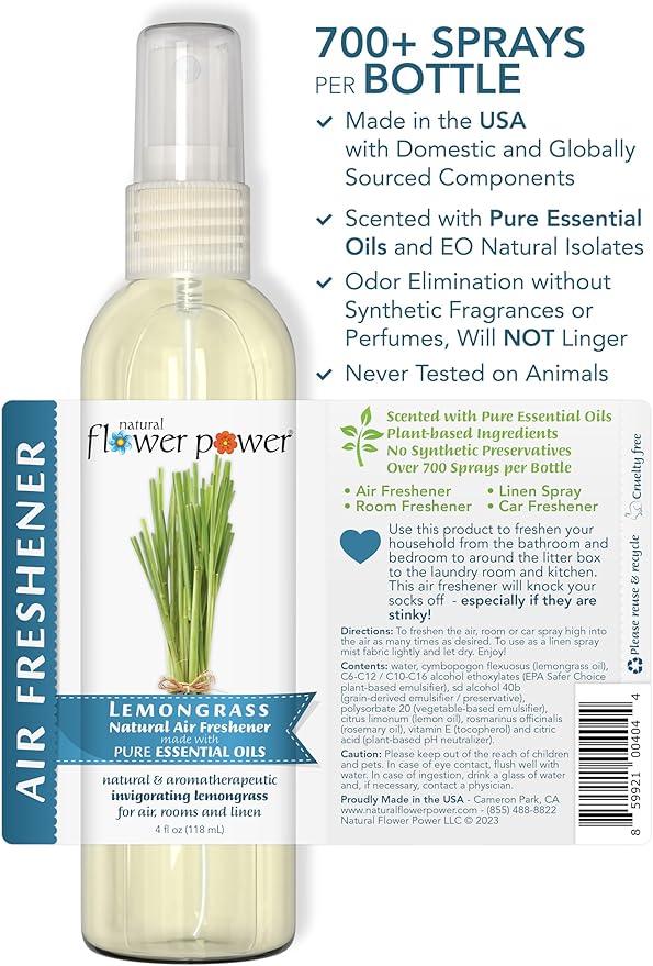 Natural Flower Power Air Freshener Spray | Lemongrass 4 Fl Oz | Pack of 3 | - Image 3