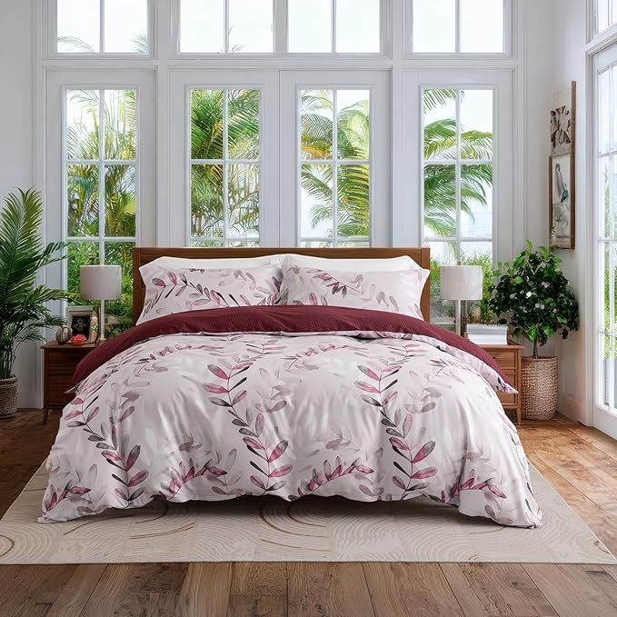 OAITE Duvet Cover Twin Size, Reversible Flower Pink Duvet Cover Set by OAITE