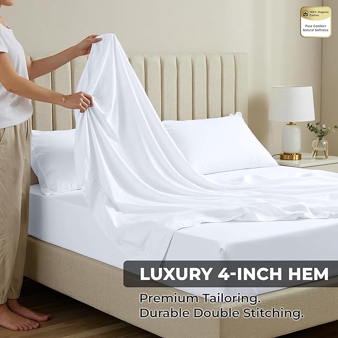 Royale Linens 100% Organic Cotton King 2 Pack Flat Sheet Only - Image 6