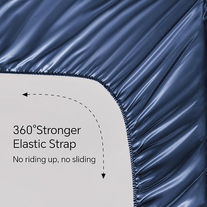 BEDELITE Satin Sheets Twin Size Bed Set, Luxury Soft Navy Silky Sheets - Image 5