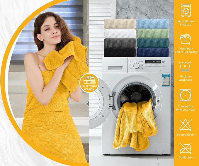 8 Piece Bathroom Towel Set |2 Oversized Bath Towels, 2 Hand Towels, 4 - Image 5