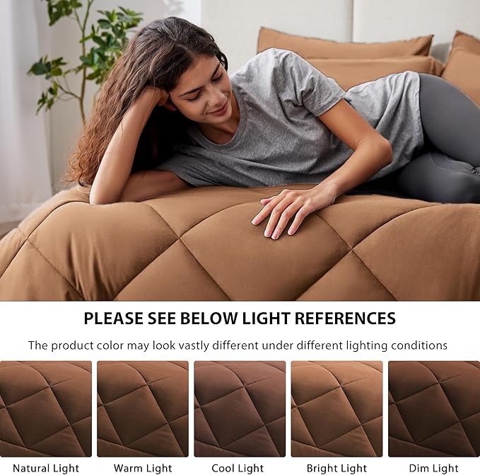 Love's cabin Queen Comforter Set Mocha Mousse, 7 Pieces Queen Bed in a Bag - Image 5