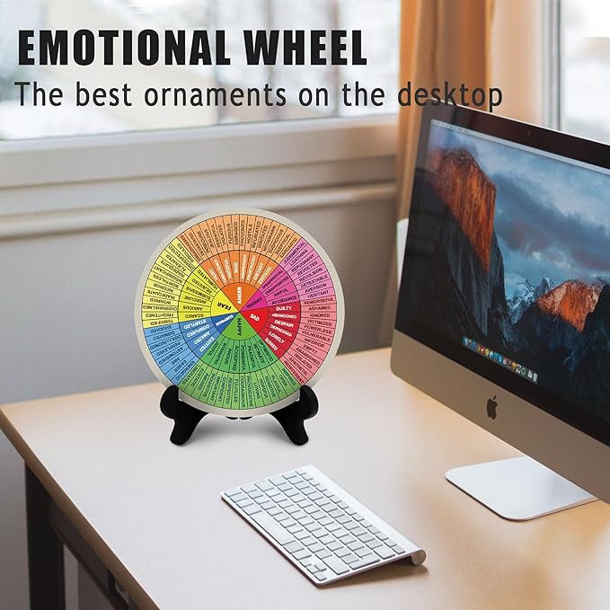 Emotion Wheel, Double-Sided Feelings Wheel with Stand, Counseling Office Must Have, Feelings Wheel Suitable for Therapy Office Decor School Counseling Office Must Have (ML, 1)