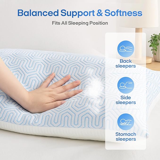 puredown® Cooling Goose Feather Down Pillow, Standard Size Bed Pillow Insert - Image 4