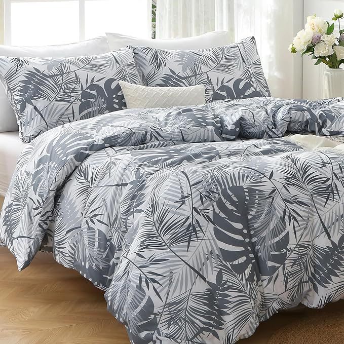 MUXHOMO Duvet Cover Full Size, Reversible Floral Black & Grey Duvet Cover Set - Image 5