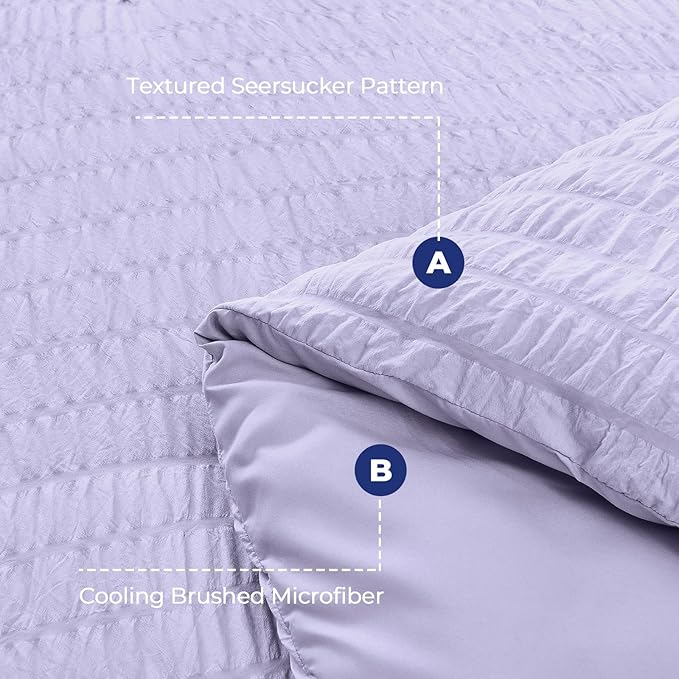 HYMOKEGE Light Purple Twin XL Comforter Set Seersucker 5 Pieces, All Season - Image 4