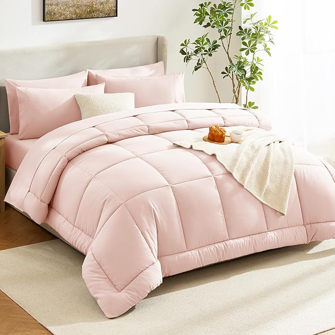 CozyLux Oversized King Comforter Sets Blush Pink, 7 Pieces Bed in a Bag - Image 8