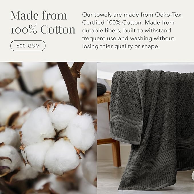 NY Loft 100% Cotton 4 Pack Bath Towels, Dark Grey, OEKO-TEX Certified, Machine - Image 4