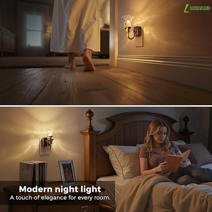 L LOHAS LED Night Lights Plug into Wall, 2 Pack 3000K Soft White LED Floral - Image 7