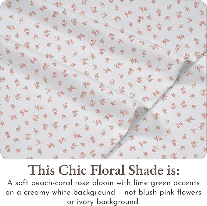 California Design Den Twin Floral Sheet Set, 100% Cotton 12" Pocket Twin Sheets - Image 4