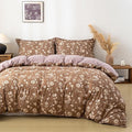 OAITE Brown Flower Twin Size Duvet Cover-3 Pieces Prewashed Cotton-Like by OAITE