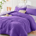HYMOKEGE Dark Purple/Lavender Twin Comforter Set Seersucker 5 Pieces, All by HYMOKEGE