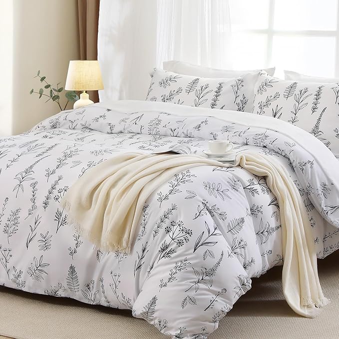 MUXHOMO Duvet Cover Full Size, Reversible Floral White Duvet Cover Set - Image 3