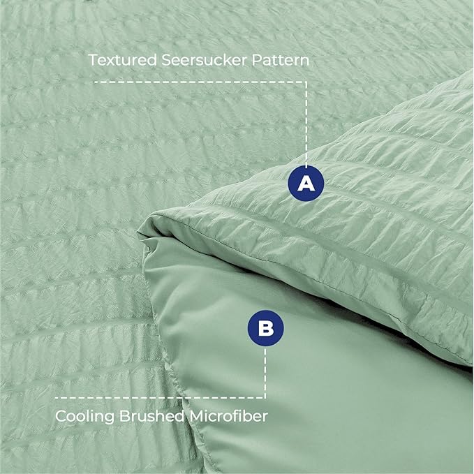 HYMOKEGE Sage Green Twin XL Comforter Set Seersucker 5 Pieces, All Season - Image 4