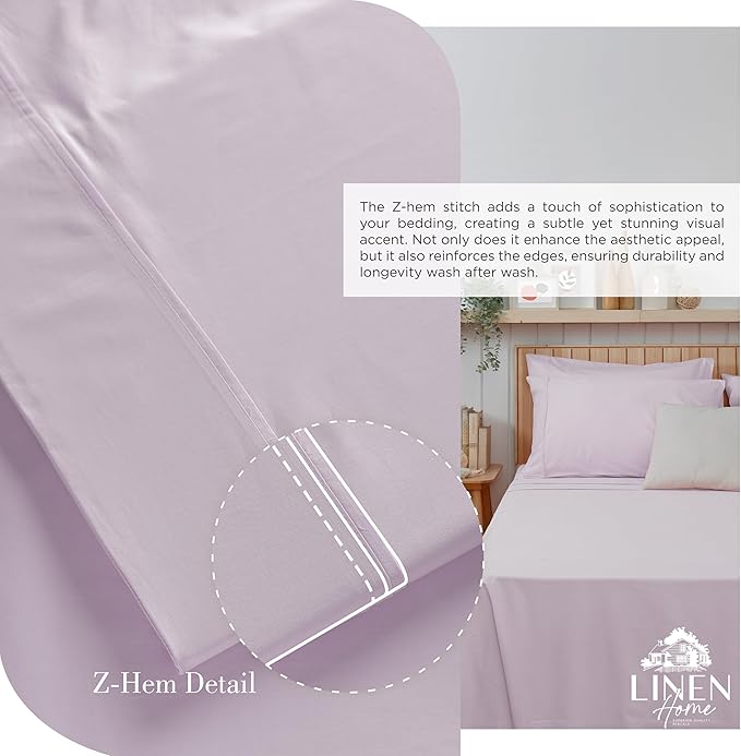Linen Home 100% Cotton Percale Sheets Full Size, Iris Lilac, Deep Pocket - Image 3