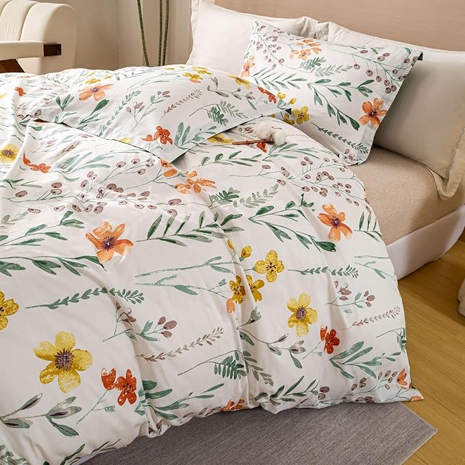 OAITE Duvet Cover Set Queen Size Floral Pattern Ultra Soft 100% Cotton Duvet - Image 5