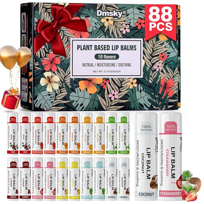 88 Pack Lip Balm Bulk, Fruit Lip Balm Variety Pack, Natural Moisturizing Balms by DMSKY