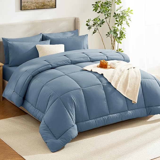 CozyLux King Size Comforter Set Mineral Blue, 7 Pieces Bed in a Bag, All Season - Image 8