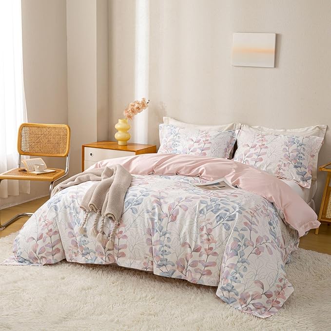 OAITE Duvet Cover Set Queen Size Floral Pattern Ultra Soft 100% Cotton Duvet - Image 3