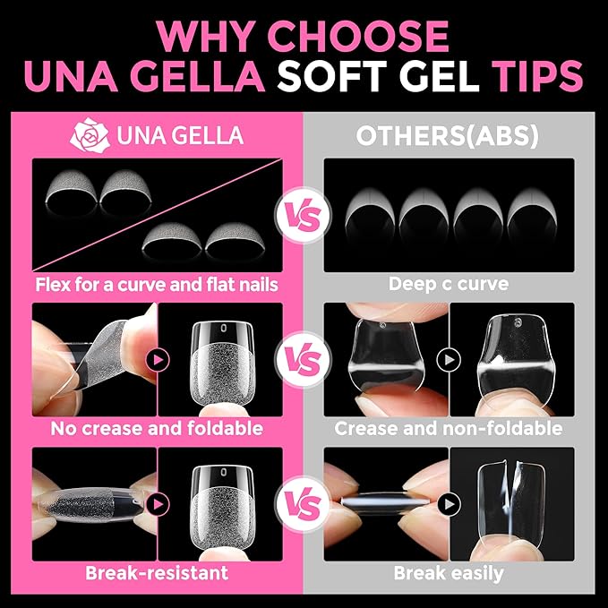 UNA GELLA Extra Short Square Nail Tips XS 216pcs Pre-shape Extra Short Square - Image 6