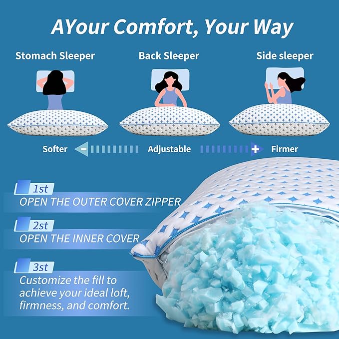 Memory Foam Pillows 2 Pack – Adjustable Loft Cooling Pillows Standard Size Set - Image 5