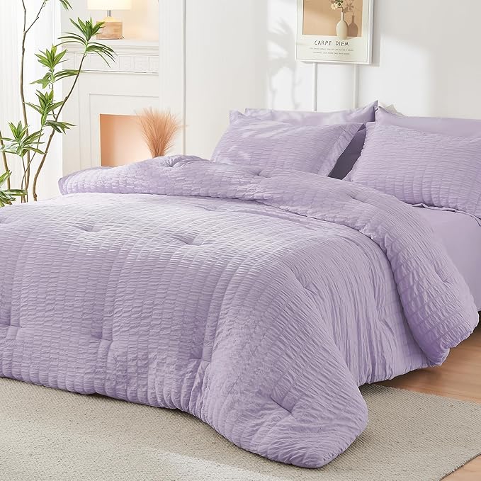 HYMOKEGE Lavender California King Comforter Set Seersucker 7 Pieces, All Season - Image 8