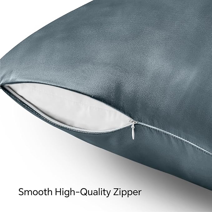 BEDELITE Satin Pillowcase with Zipper, Space Grey Pillow Cases Queen Size Set - Image 5