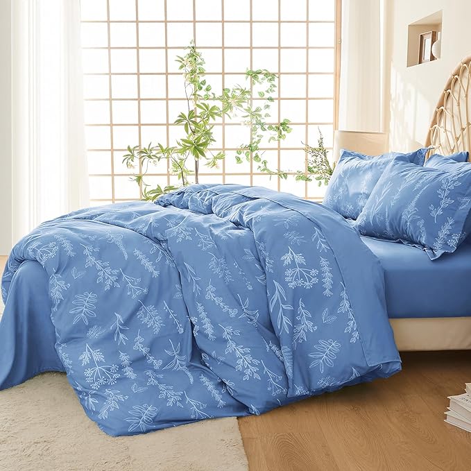 MUXHOMO Duvet Cover Queen Size, Reversible Floral Ice Blue Duvet Cover Set - Image 2