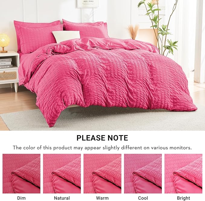 HYMOKEGE Hot Pink King Size Comforter Set Seersucker 7 Pieces, All Season - Image 5