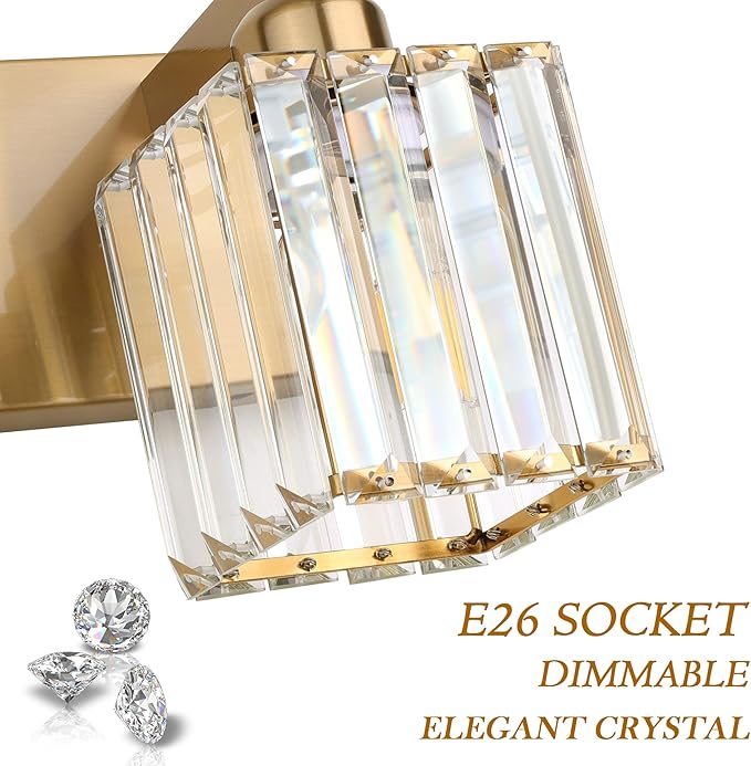 Aipsun Bathroom Lighting Fixtures Modern Crystal Vanity Light Brass 4 Light - Image 7