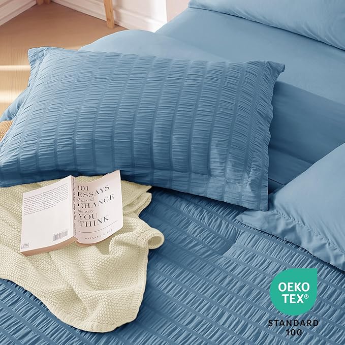 MUXHOMO 5 Pieces Twin Comforter Set, Seersucker Bed in a Bag Twin Size - Image 8