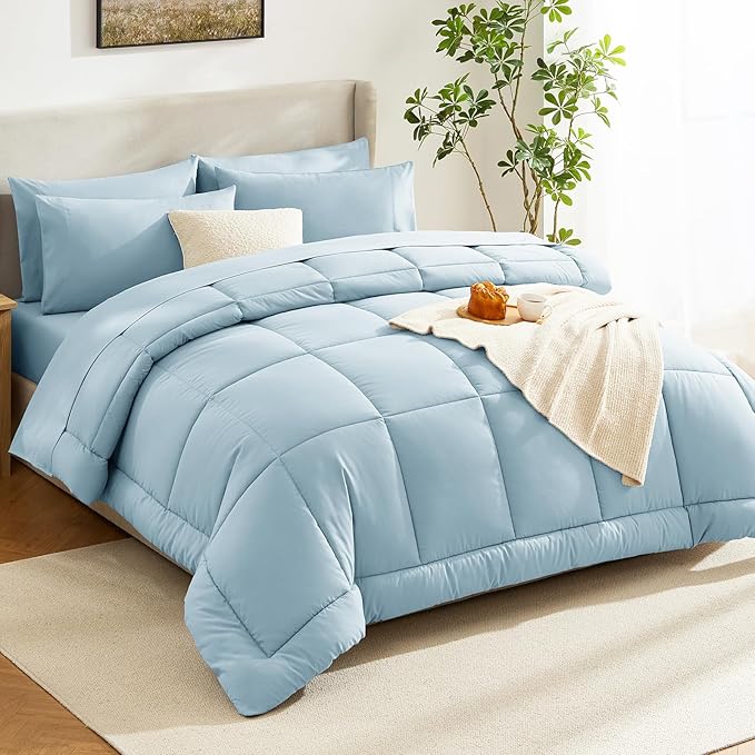 CozyLux Full Size Comforter Sets Light Blue, 7 Pieces Bed in a Bag, All Season - Image 8