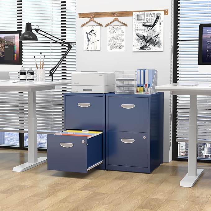 Kubohogar 2 Drawer File Cabinet with Lock,Blue Metal Filing Cabinets,Vertical Locking File Cabinet Fit Hanging Files, Letter,File Box and A4 Documents