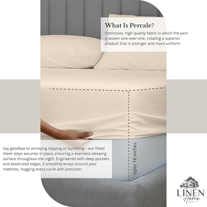Linen Home 100% Cotton Percale Sheet Set, King Size, Deep Pocket, 6 Pieces Set - Image 4