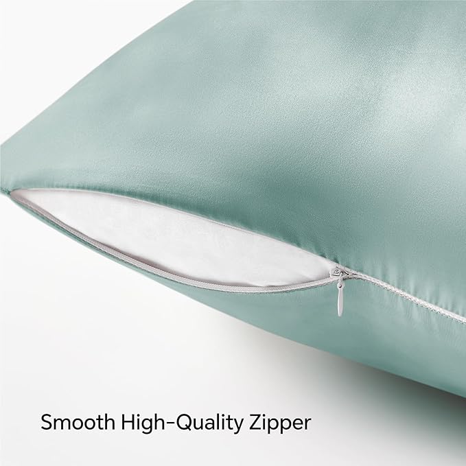 BEDELITE Satin Pillowcase with Zipper, Haze Blue Pillow Cases Queen Size Set of - Image 5