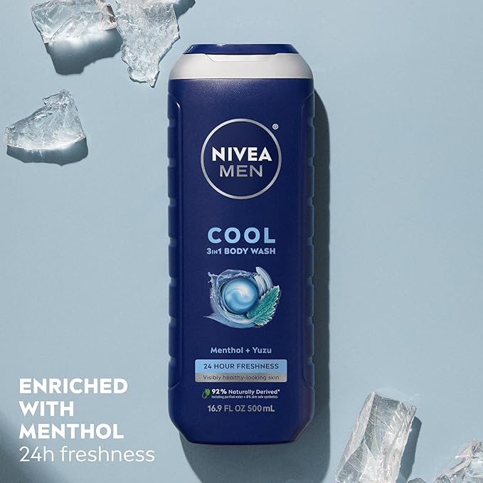 NIVEA MEN Cool Body Wash, Icy Menthol and Yuzu Scent, 3-in-1 Men's Body Wash - Image 4