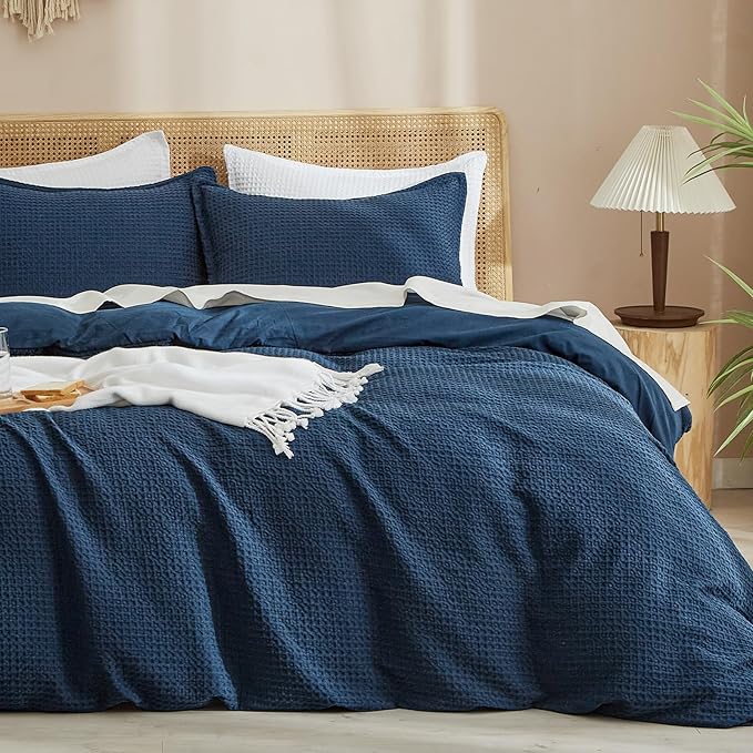 PHF Waffle Weave Duvet Cover Set Twin/Twin XL Size, No Snagging Soft Luxury by PHF
