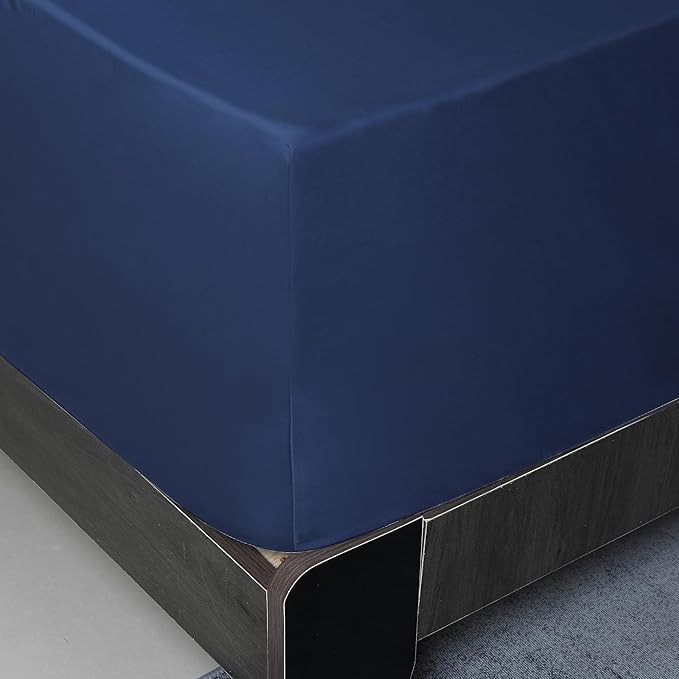 Queen Size Fitted Sheet Only Navy Blue, 100% Egyptian Cotton 600 Thread Count - Image 6