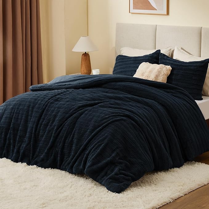 BEDELITE Fleece King Comforter Set -Super Soft & Warm Fluffy Navy Faux Fur - Image 2