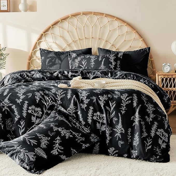MUXHOMO Duvet Cover King Size, Reversible Floral Black Duvet Cover Set by MUXHOMO