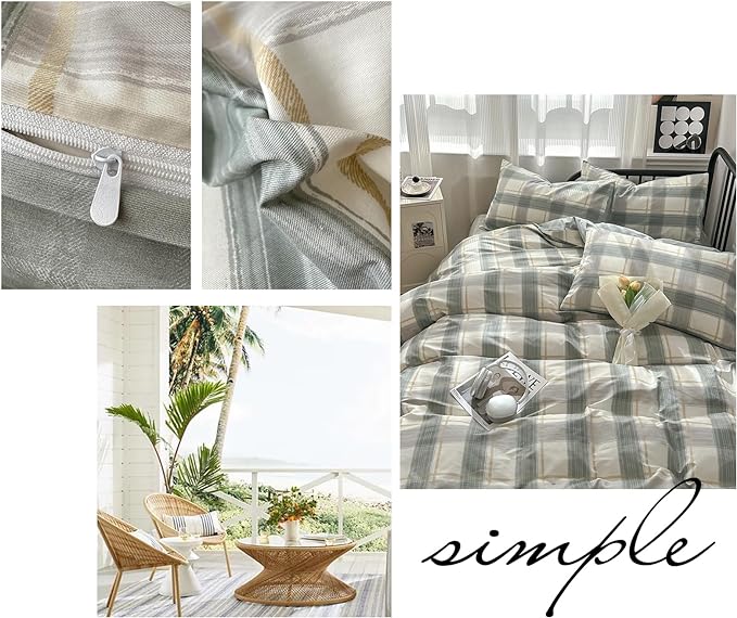 mixinni Green Grid Duvet Cover Set Twin - Image 5