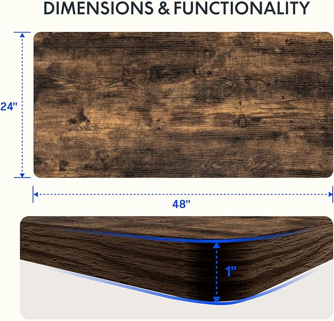 FLEXISPOT EN2 Whole-Piece Standing Desk with Clamp Power Strip, 48 x 24'' Electric Stand Up Height Adjustable Desk with Cable Management (Gray Frame + 48" Rustic Brown Desktop, 2 Packages)