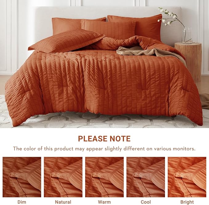 MUXHOMO 7 Pieces Queen Comforter Set, Seersucker Bed in a Bag Queen Size - Image 5