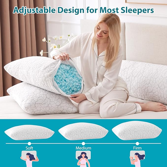 Cooling Pillows for Sleeping 1 Pack, Queen Size Adjustable Shredded Memory Foam - Image 3